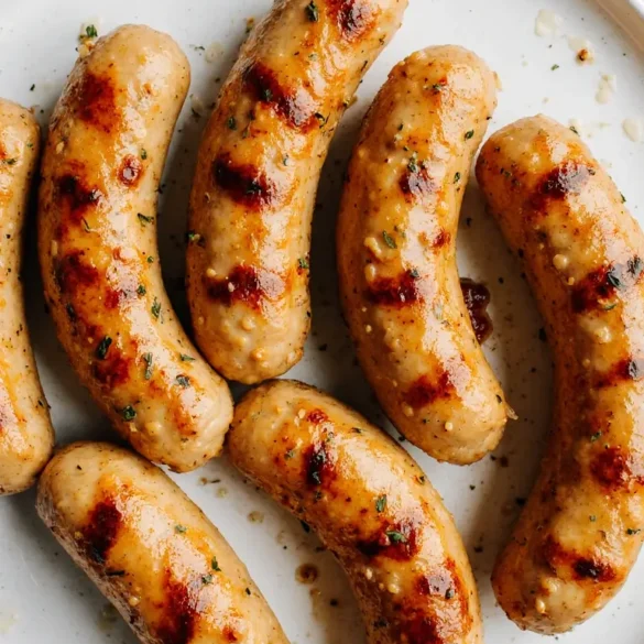Air Fryer Chicken Sausage Perfectly cooked air fryer chicken sausages arranged on a modern plate, representing a fast, healthy, and delicious meal.