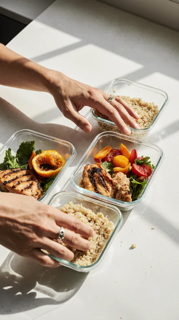 Lunch recipe list dish displayed with fresh ingredients on a wooden cutting board
