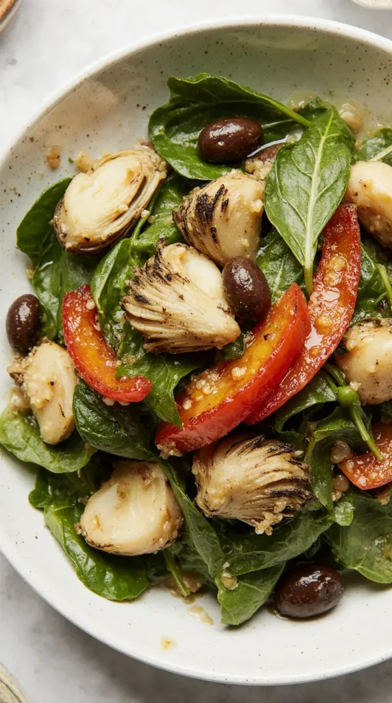 A close-up of a fresh Mediterranean antipasto salad, a quick and easy low calorie lunch option.
