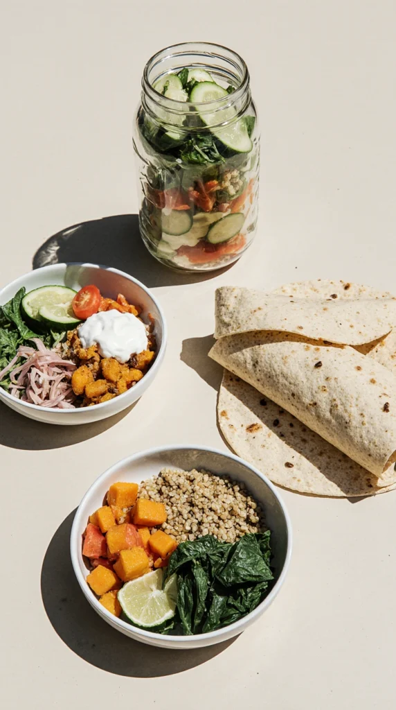 Close-up of a prepared healthy lunch recipe with fresh ingredients and a clean presentation for meal prep inspiration